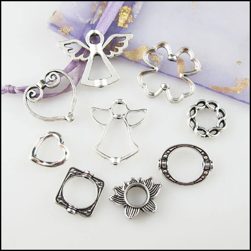 Fashion New Lotus Heart Oval Circle Clover Angel Square Heart Charms Spacer Frame Beads Tibetan Silver Plated