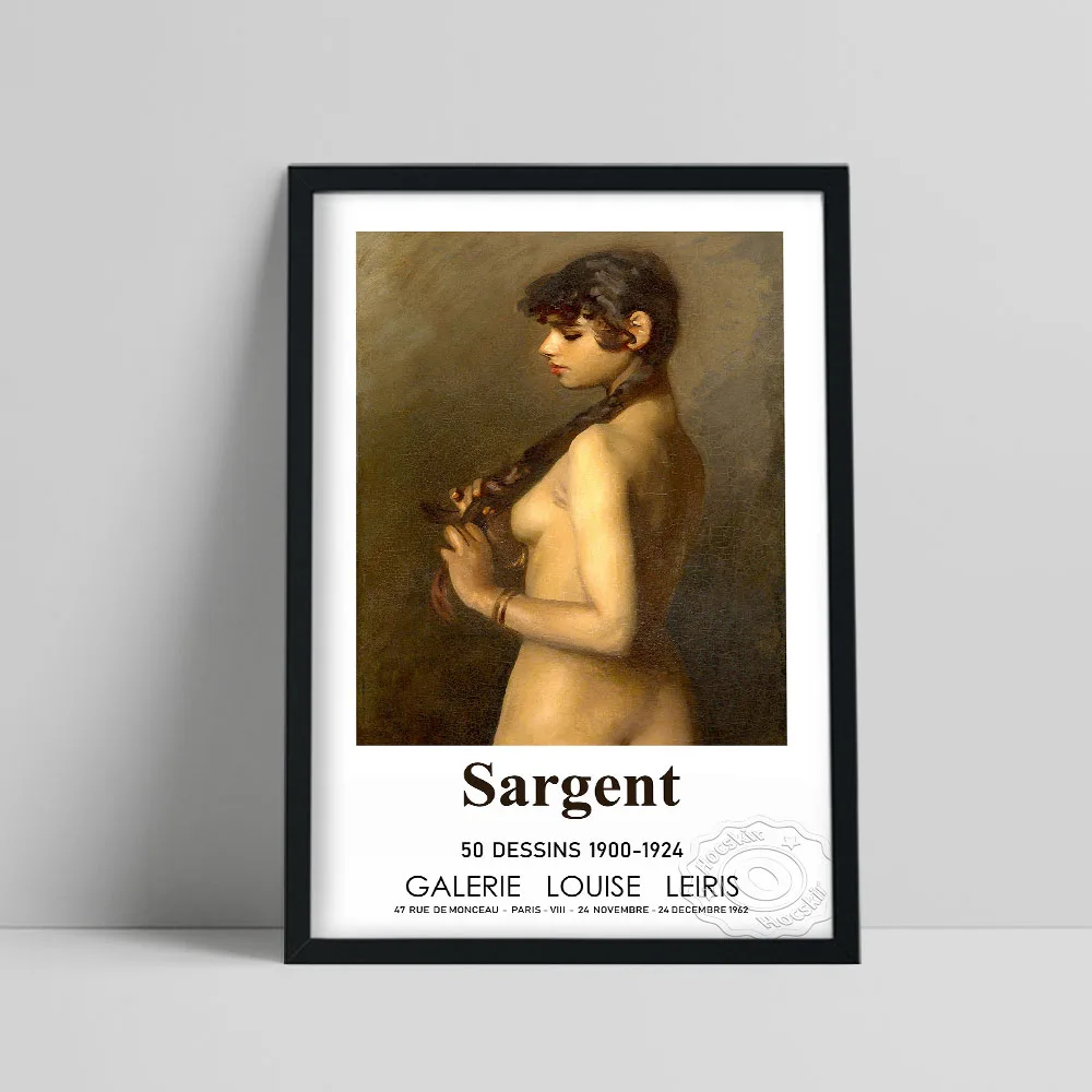 John Singer Sargent Vintage Exhibition Poster, Singer Sargent Nude Egyptian Girl Portrait Prints Art, Female Nude Wall Painting