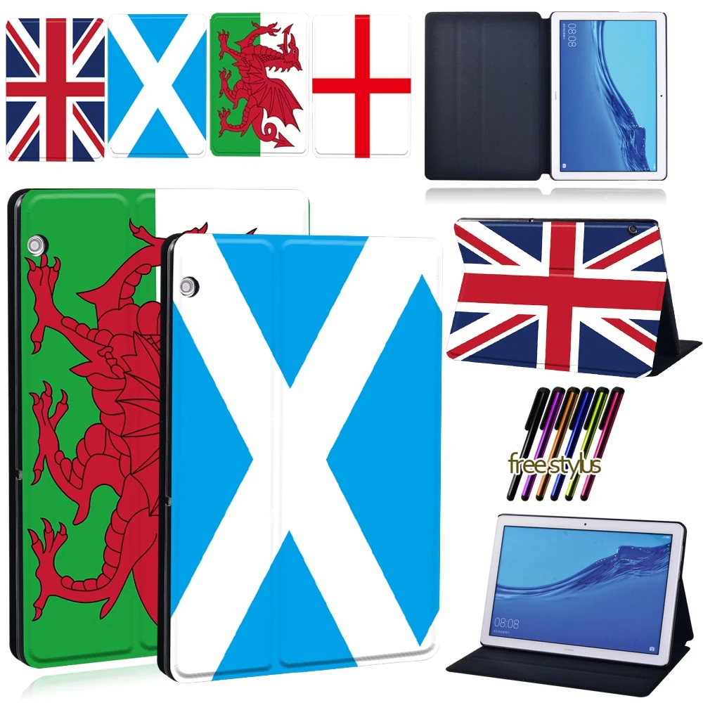 

Tablet Case for Huawei MediaPad T3 8"/MediaPad T3 10 9.6"/MediaPad T5 10 10.1" National Flag Series Leather Cover Case+Stylus