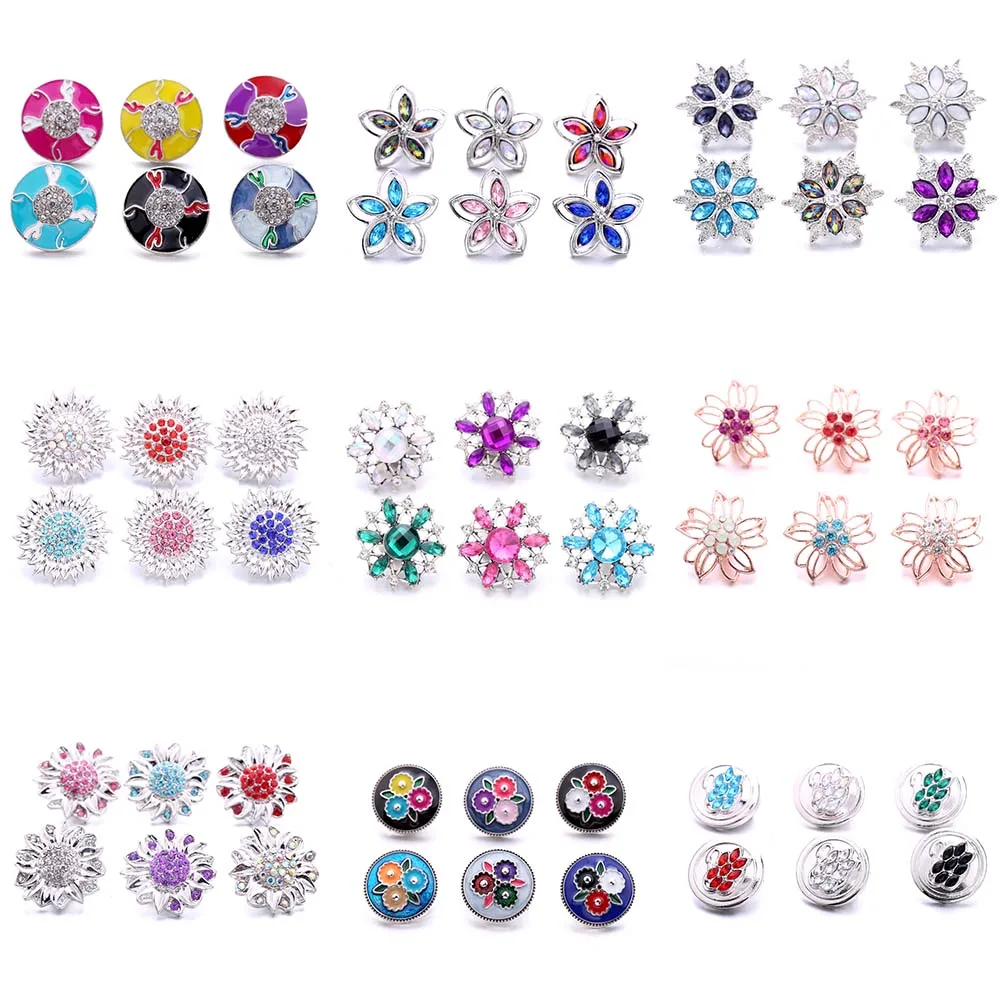5pcs/lot High Quality Snap Button Jewelry DIY Crystal Rhinestone Flower 18mm 20mm Metal Snap Buttons Fit Snap Bracelet Bangle
