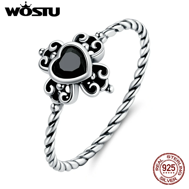 WOSTU 925 Sterling Silver Heart of Spades Rings Shining Zircon Geometric Finger Ring For Women Elegant Silver Jewelry CQR746