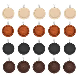 Plateaux de réglage de Base de Cabochon en bois, lunette vierge en acier inoxydable crochet en bois pendentif charmes DIY pour la fabrication de bijoux 10 pièces 25mm 30mm