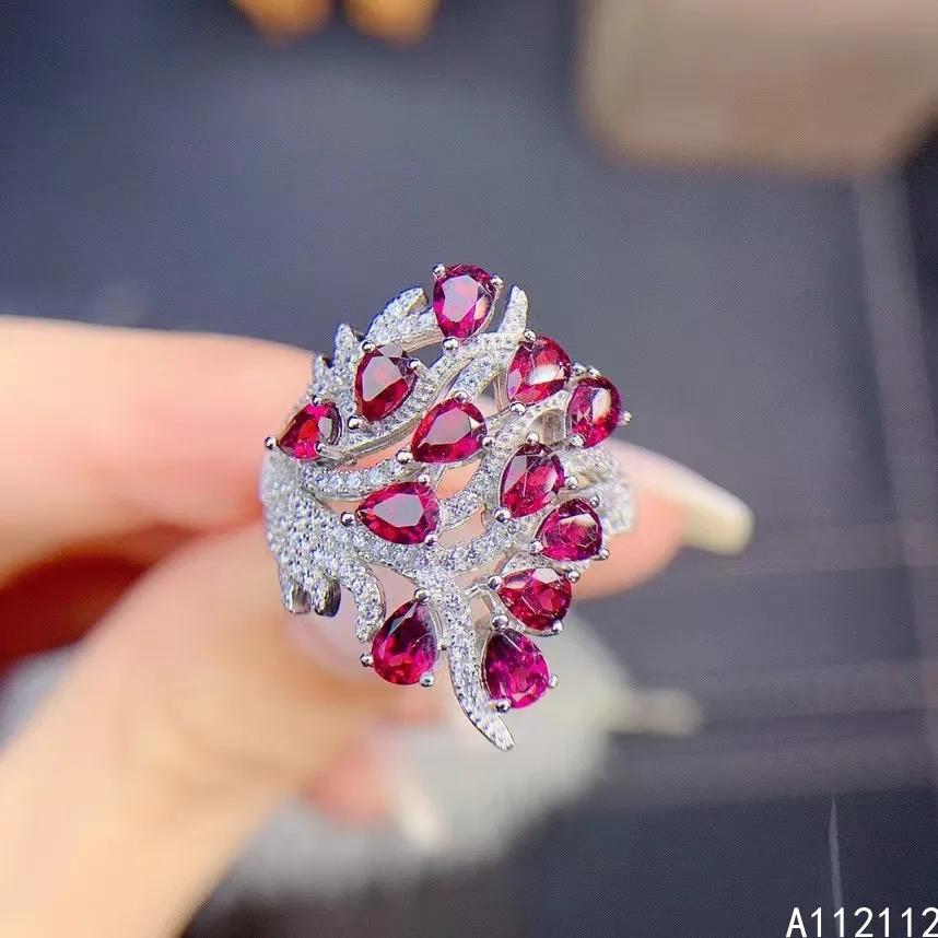 

Fine Jewelry 925 Sterling Silver Inlaid With Natural Gemstone Luxury Lovely Plant Lady's OL Style Pyrope Garnet Ring Support Det