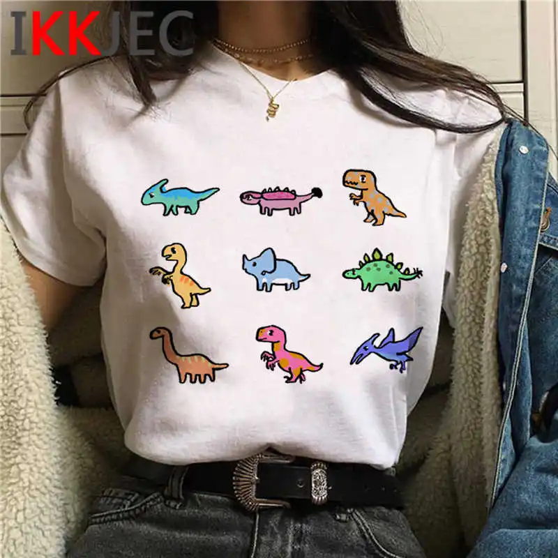 Cute Dinosaur t-shirt t shirt female print tumblr 2021 couple vintage top tees t-shirt white t shirt couple clothes