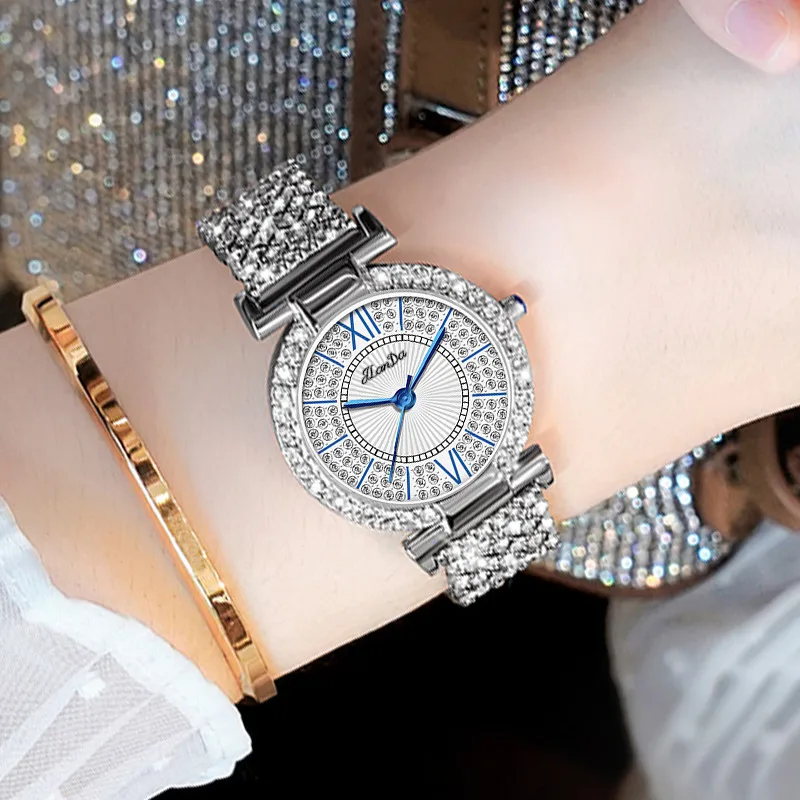 Jam tangan wanita kristal mewah baru 2024 jam tangan Quartz wanita berlian modis jam tangan wanita baja jam tangan wanita Montre Femme Relogio