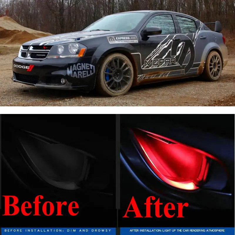 

4pc CF style stickers on cars interior inside door handle atmosphere lamp for Dodge Grand Caravan Viper avenger caliber colt