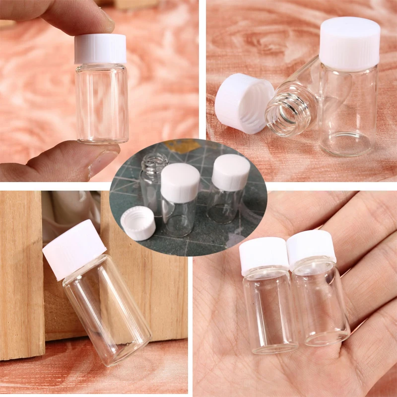 10Pcs  White Mini Bottles Glass Vials Sample Clear Screw Cap Stash  Jar Potion or Perfume Stash  Jar Sample 3ml