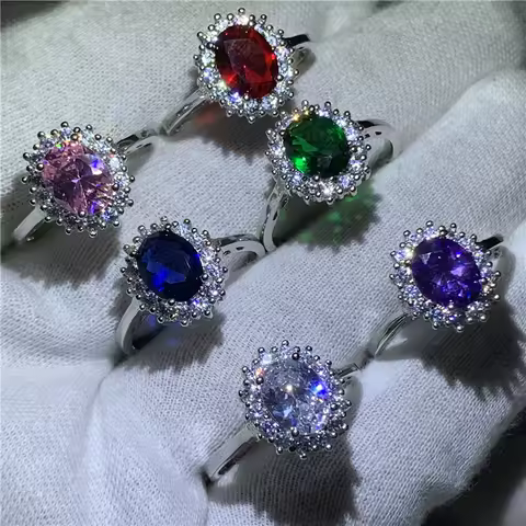 Fahion Princess Diana ring Real 925 Sterling silver Oval AAAAA cz Birthstone Engagement Wedding Band Rings For Women Jewelry