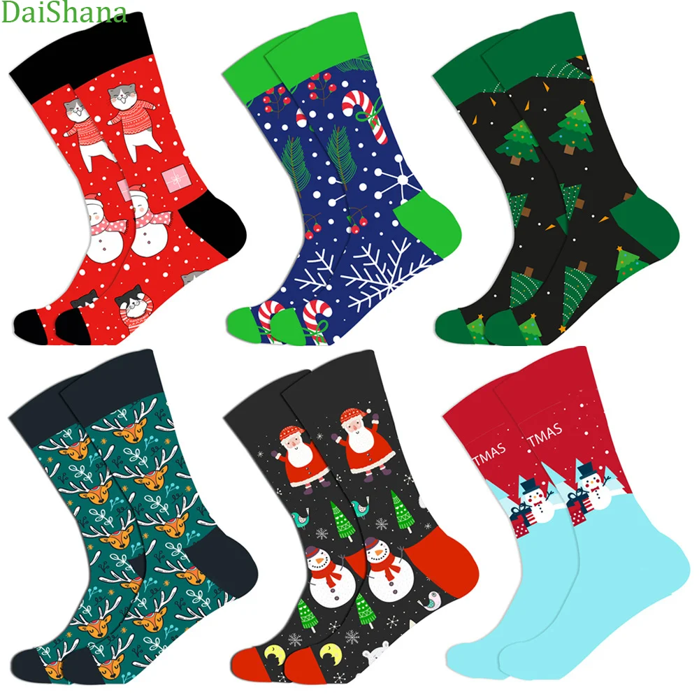 DaiShana – chaussettes de noël en coton unisexe, collection automne-hiver, nouvel an, arbre de noël, élan des neiges, cadeau heureux