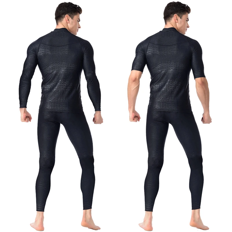 Black UV sharkskin swimsuit Surfing Diving suit Summer Beach Swimming Suit Men Swimwear Long short sleeve Shorts Pants Split Set