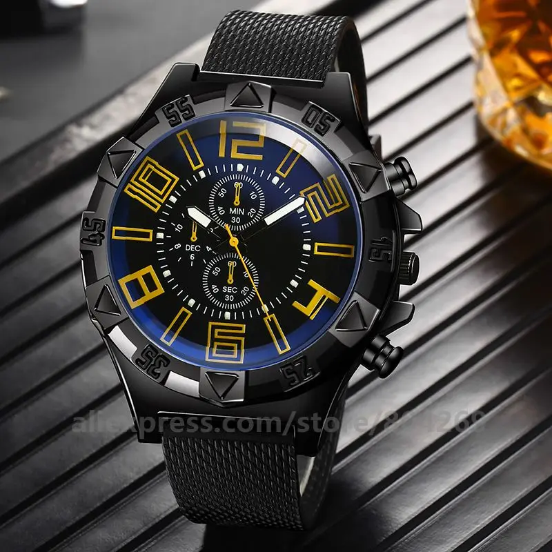 

Wholesale No Logo Men Big Case Watches Cool Men Big Number Watch Men Quartz PVC Casual Wristwatch
