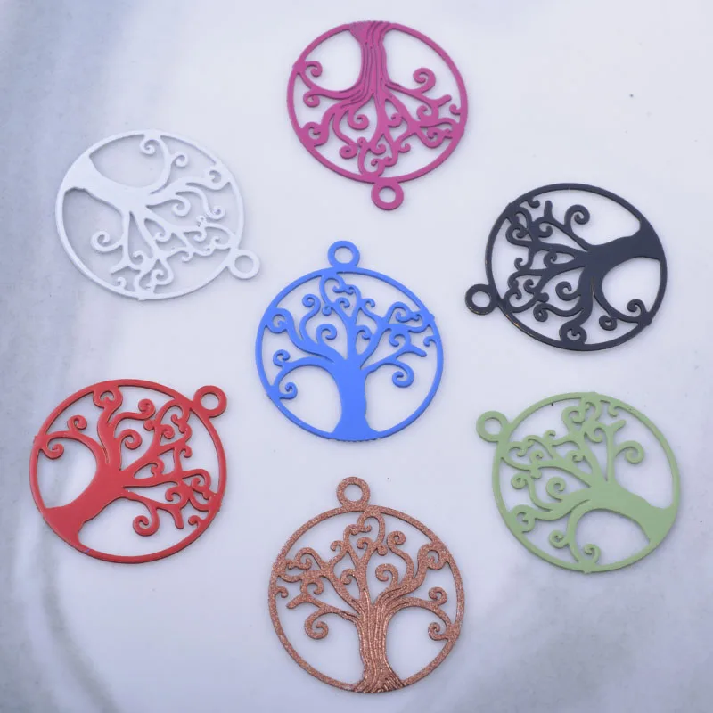 100 Stück AC6409 16*14mm Runde Baum-Anhänger aus lackiertem Messing, DIY-Schmuckzubehör – Detail 3