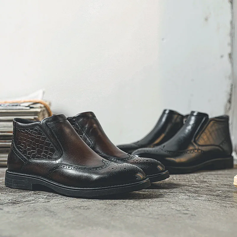 

Autumn Winter Vintage British Handmade Top Quality Men Shoes Casual Real Leather Dress Ankle Boots Business Wedding Brogue Boots