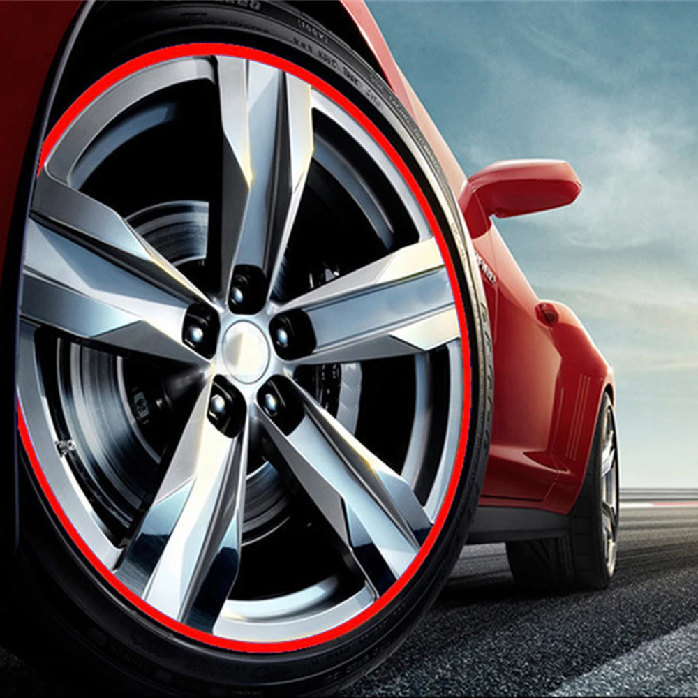 Red/Blue Motorcycle Bike Car Wheel Tire Stickers Reflective Rim Stripe Tape Auto Decals for 17\'\'-19\'\' Wheel Rim Car Accessories