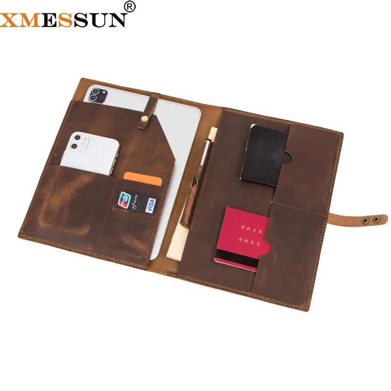 XMESSUN News Cowhide Ipad Case Fashion Ipad Holder Briefcase Laptop Sleeves File Folder Bag Genuine Leather Ipad Storage INS