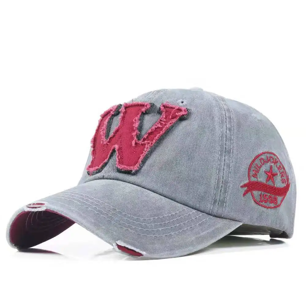 W Letter Baseball Cap Denim Washed Old Men's and Women's Caps with Embroidery Edging Outdoor Spring and Summer Sun Hats