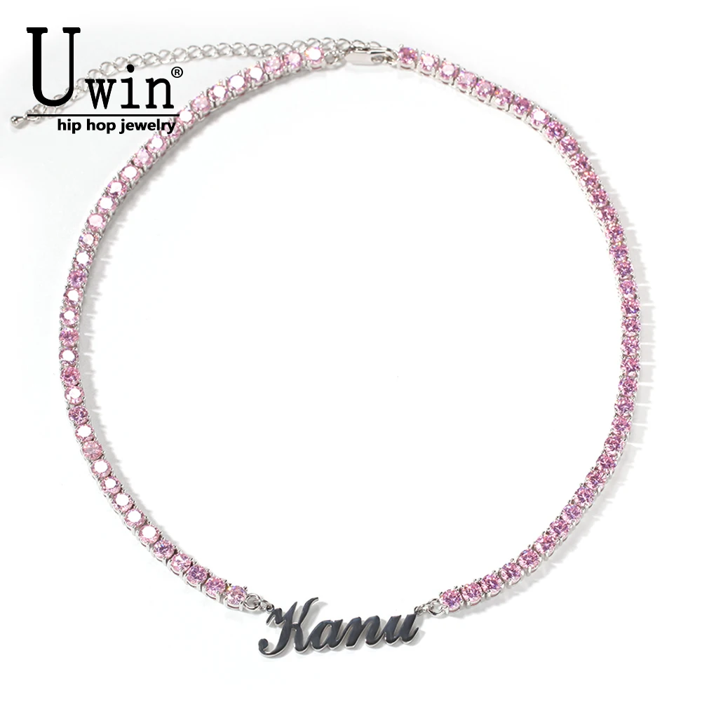 Uwin Stainless Steel Name Necklace Custom Letters With 5mm CZ Tennis  Chain Full Zircon Gift DIY HipHop Jewelry