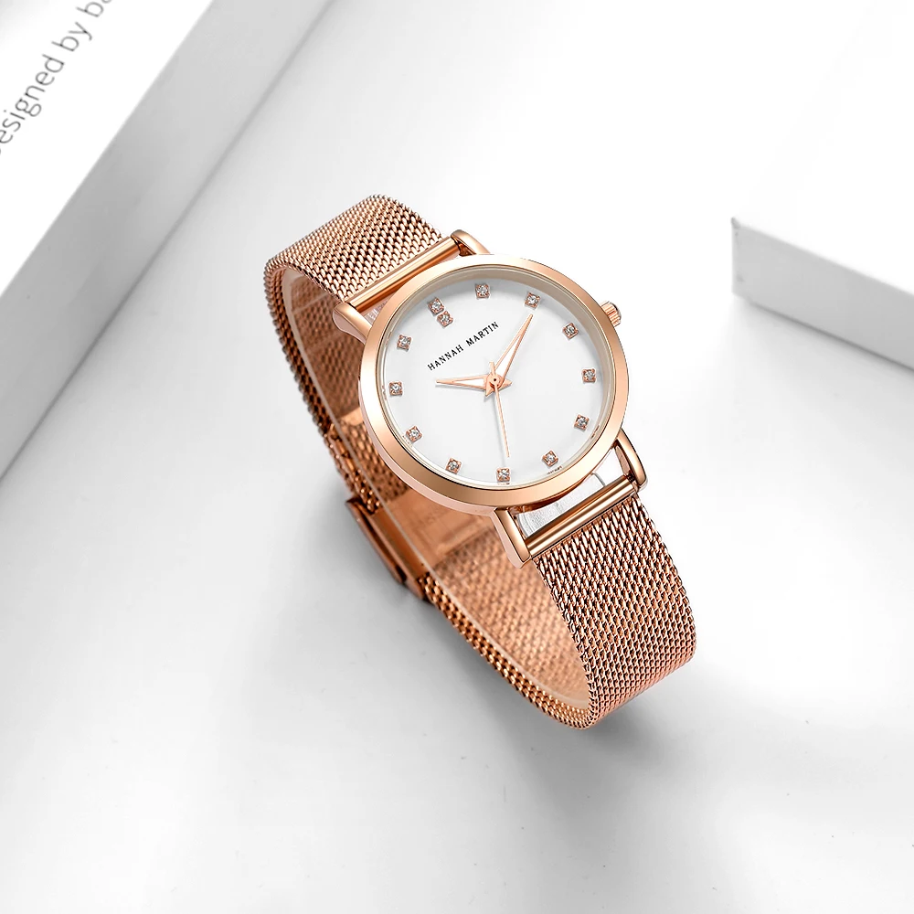 Japan MIYOTA 2035 Quartz Movement High Quality Ladies Watches Stainless Steel Mesh Strap Rose Gold Waterproof Watches For Women