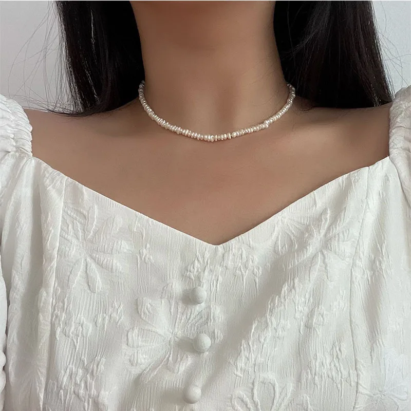 French retro simple natural fresh water pearl clavicle chain exquisite temperament Hong Kong style all match OT necklace choker