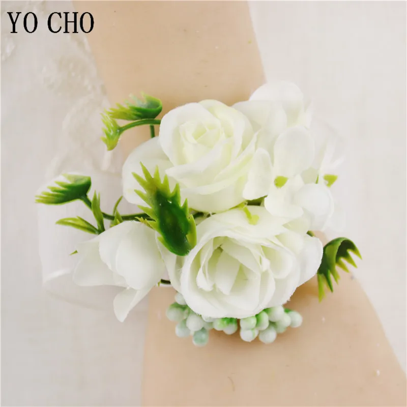 Rosa Weiß Künstliche Braut Corsage Armband Hochzeit Blume Bräutigam Besten Männer Boutoniere Dekoration Brautjungfer Handgelenk Armband Flore