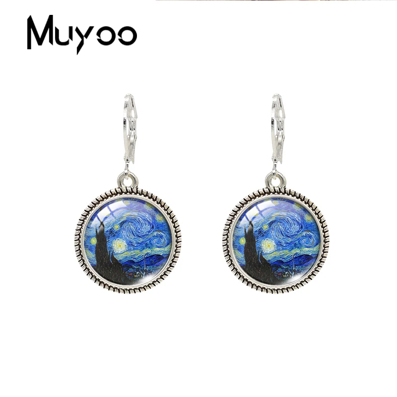 2019 New Vincent Van Gogh Sunflower Dangle Earring Starry Night Painting Vintage Earring Glass Dome Jewelry