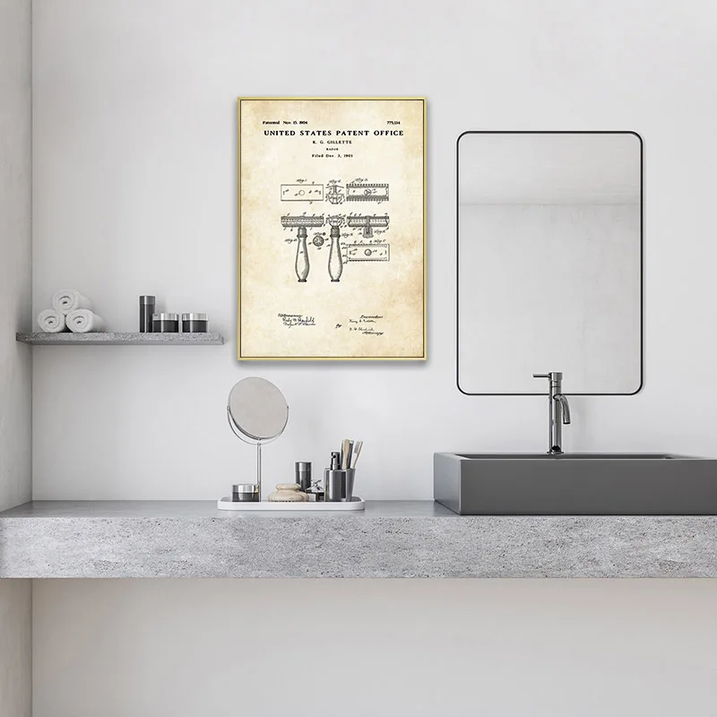 النمط الصناعي معجون الأسنان ورق التواليت براءات الاختراع المشارك Vintage قماش طباعة جدار لوحة فنية ديكور الحمام الحديث