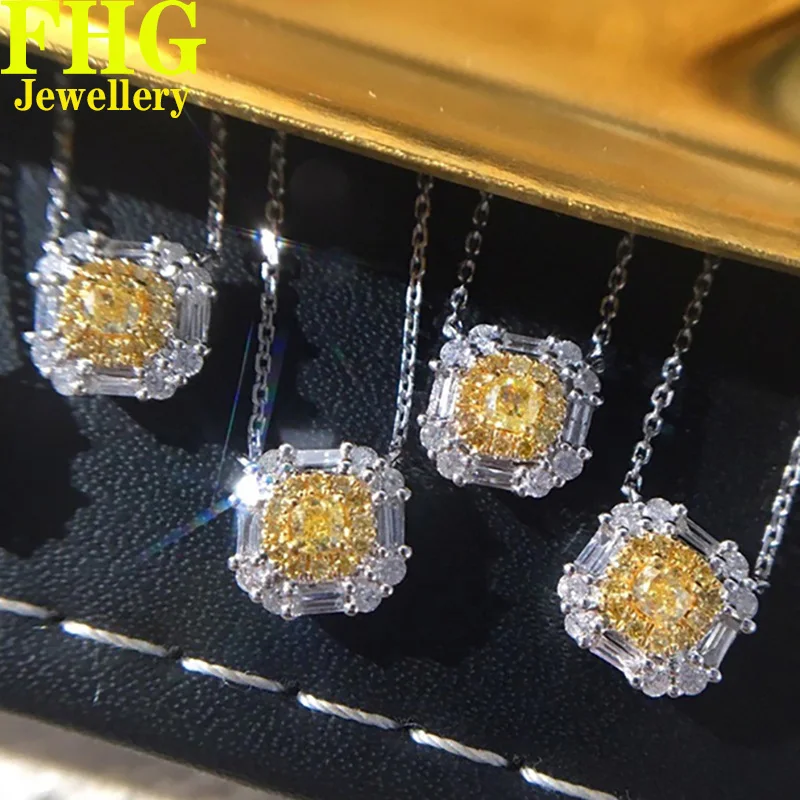 

18k Au750 Gold Natural yellow diamond Necklace 0.3Ct rock candy Necklace Wedding Party Engagement Anniversary Fashion Elegance