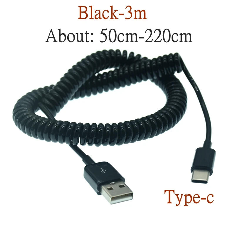 Spring Retractable Charging Cable Type C Micro USB Flexible Elastic Stretch Charger Cable Data Sync Cable Type-C Kable Android