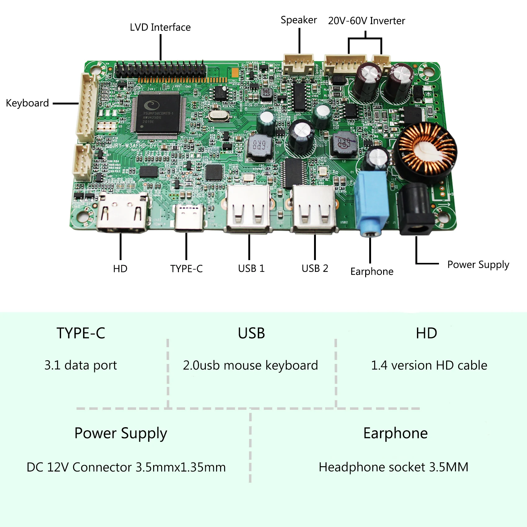 20.7 بوصة MT207FHM-N20 1920X1080 شاشة LCD مع HD-MI نوع C USB لوحة التحكم بحجم الصوت