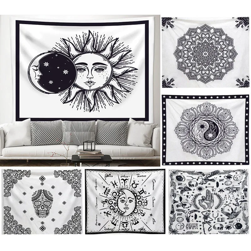 

Mandala Tapestry White Black Sun And Moon Tapestry Wall Hanging Gossip Tapestries Hippie Wall Rugs Dorm Decor Blanket 100x75cm