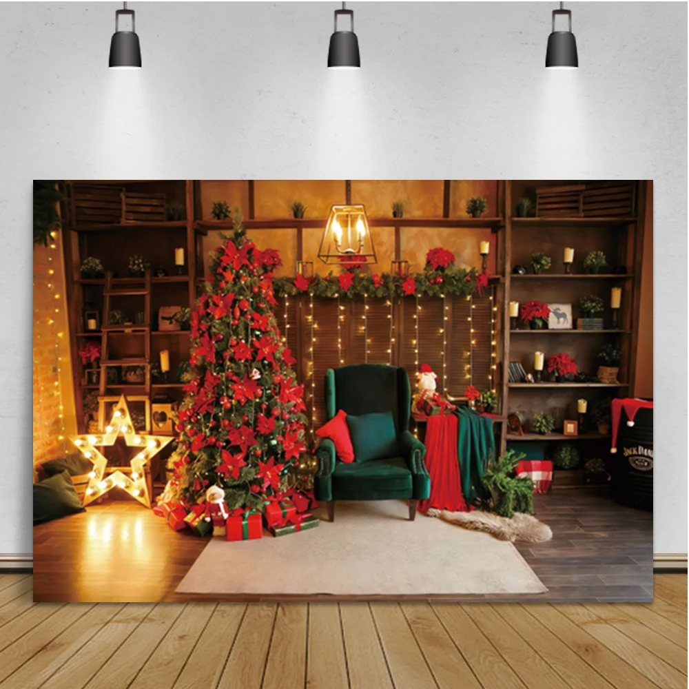 Laeacco-cenários de fotografia de natal, árvore, presente, lareira, urso, vela, foto, fundos, retrato para família, adereços de zona fotográfica