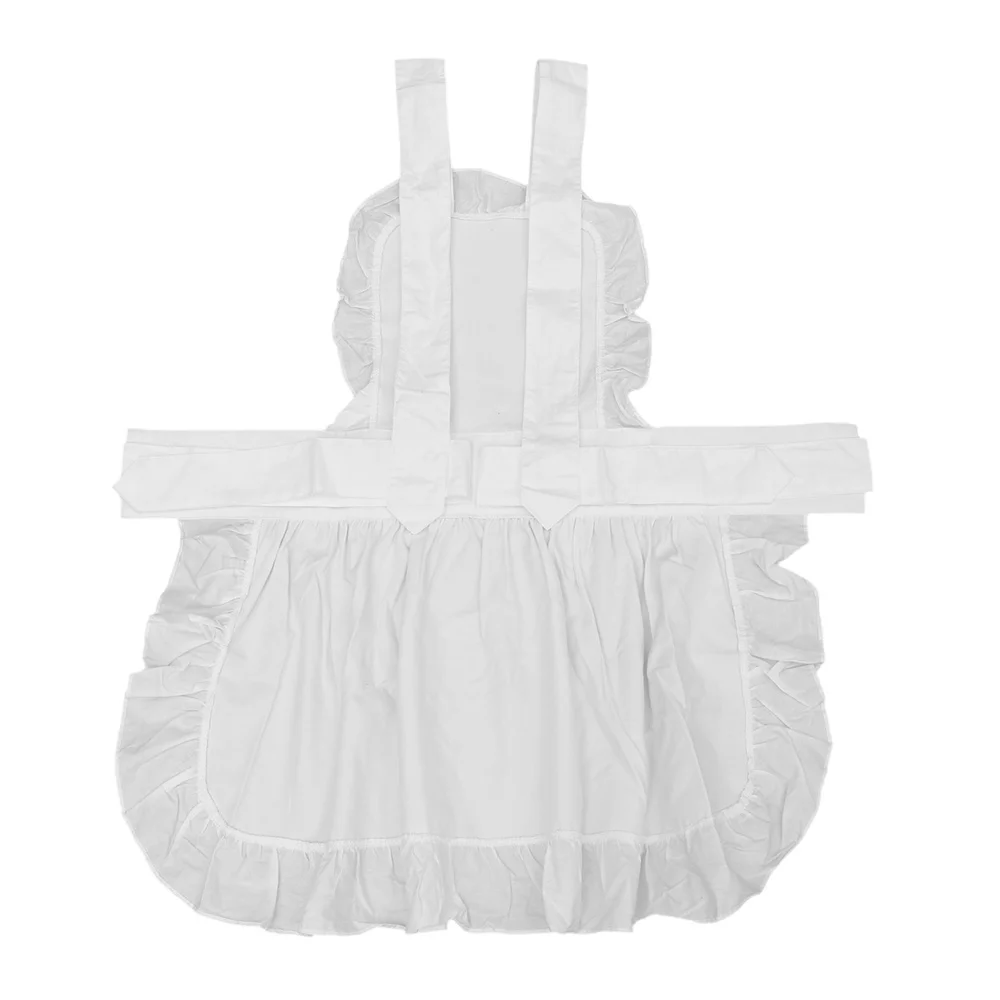 Pure Cotton Cute Aprons for Girls Vintage Retro Waitress Apron Women Cooking Apron (White)