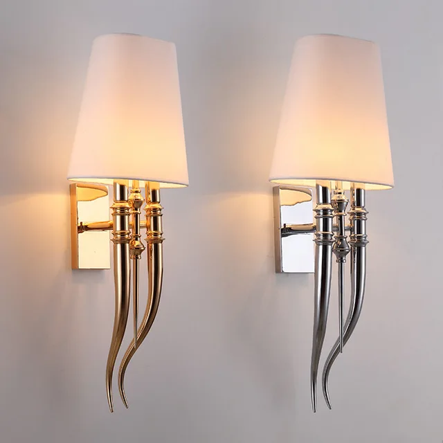 

Modern Iron Claw Horn Cloth Wall Light Bedroom Bedside Wall Lamp E27 Luminaire double slider Wall Sconce Light fixtures