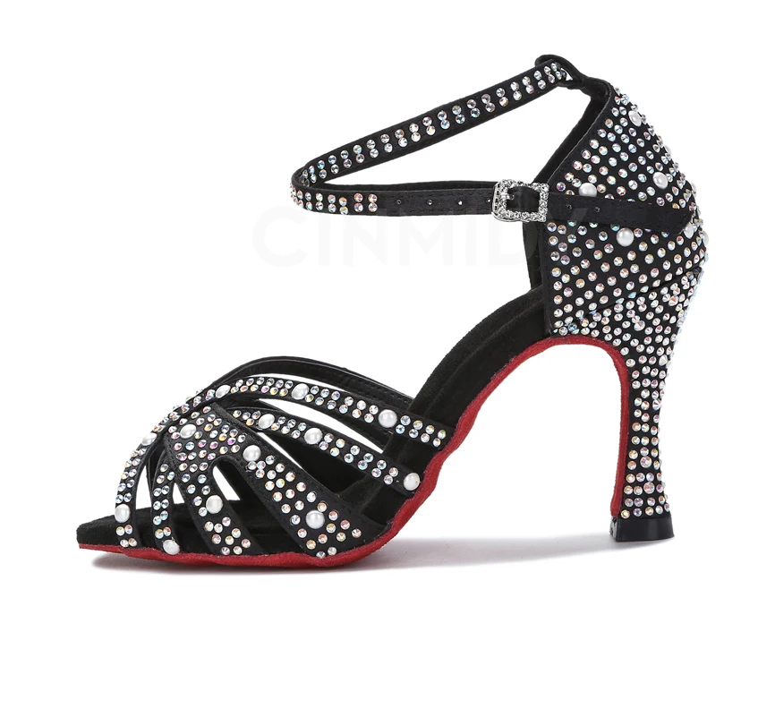 Damen Tanzschuhe mit Strass, Tango Salsa Ballsaal Tanzschuhe, Damen Hochzeitsschuhe, Damen Indoor-Sandalen, Tanz-Sneakers – Detail 20