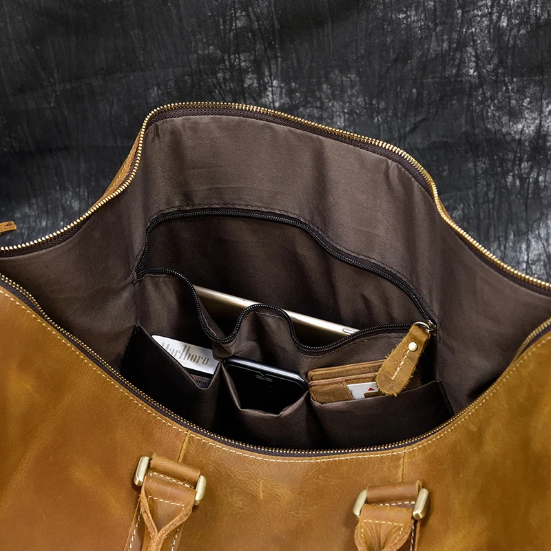 Luufan Big Capacity Genuine Leather Men Travel Bag Vintage Crazy Horse Leather Male Travel Duffel leather Luggage weekend bag
