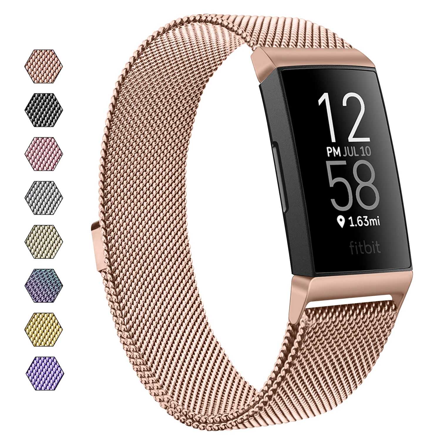 Pulseira milanesa magnética de metal para homens e mulheres, substituição de pulseira, pulseira para Fitbit Charge 4 e 3 SE