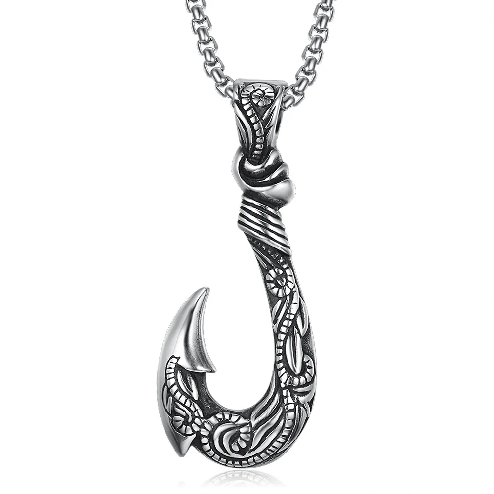 Moana Fishing Hook Pendant Necklace On Neck for Men Legendary Viking Hook Pendant Chain Vintage Men\'s Accessories Jewelry 2021