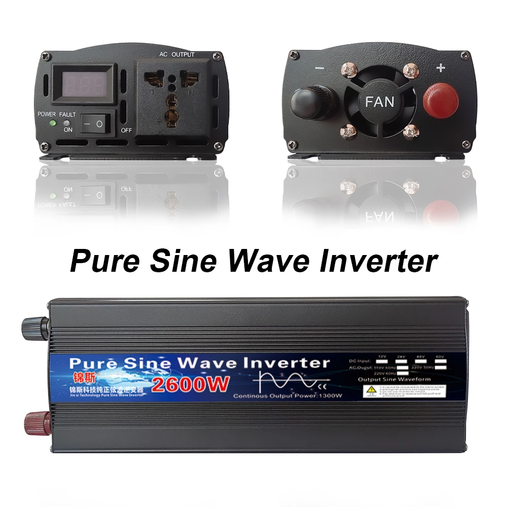 Pure Sine Wave Inverter 12V 24V 110V 220V 1000w 2000w 2600w Inversor 12V 48V to 220V Power Solar Inverter Converter LED Display