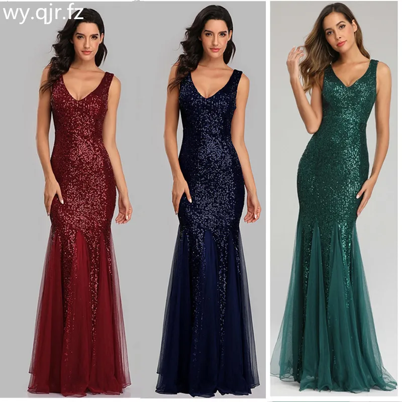 

HJQ-813#Bridesmaid Dresses Long Golden Burgundy Dark blue Fishtail Sequins Wedding Party Dress Wholesale women clothing Sexy