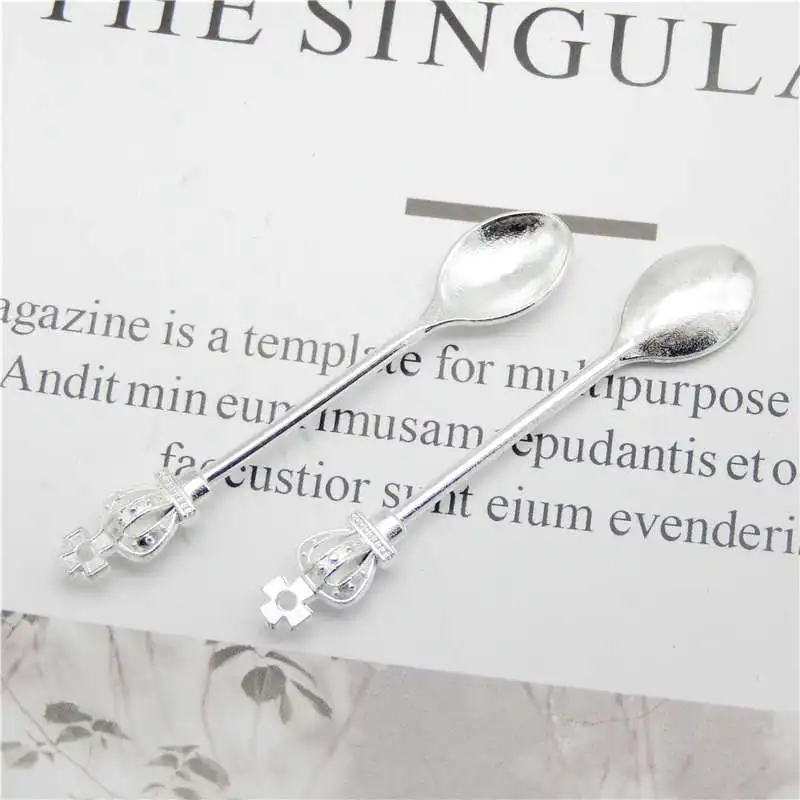 Julie Wang 12PCS Spoon Charms Crown Alloy Tableware Bright Silver Color Earrings Bracelet Jewelry Making Accessory