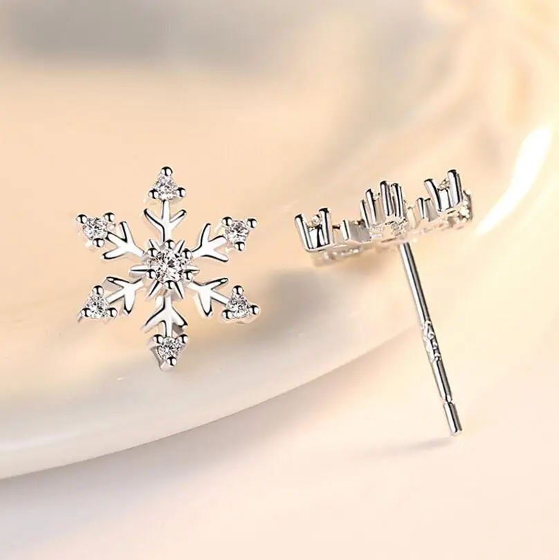 Luxury Zirconia Snowflake Stud Earrings For Women 925 Sterling Silver Earrings boucle of oreille earrings S-E582