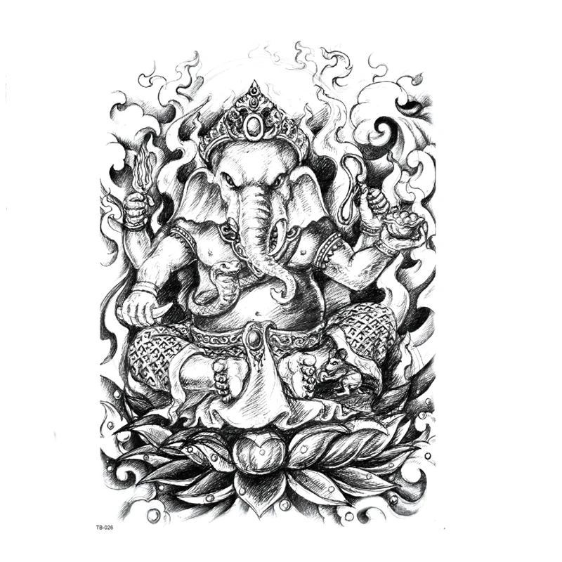 Pikanet Ganesha Temporary Tattoo Sticker 3D Body Art fake tattoo tatouage temporaire Femme waterproof Temporary Tatoo