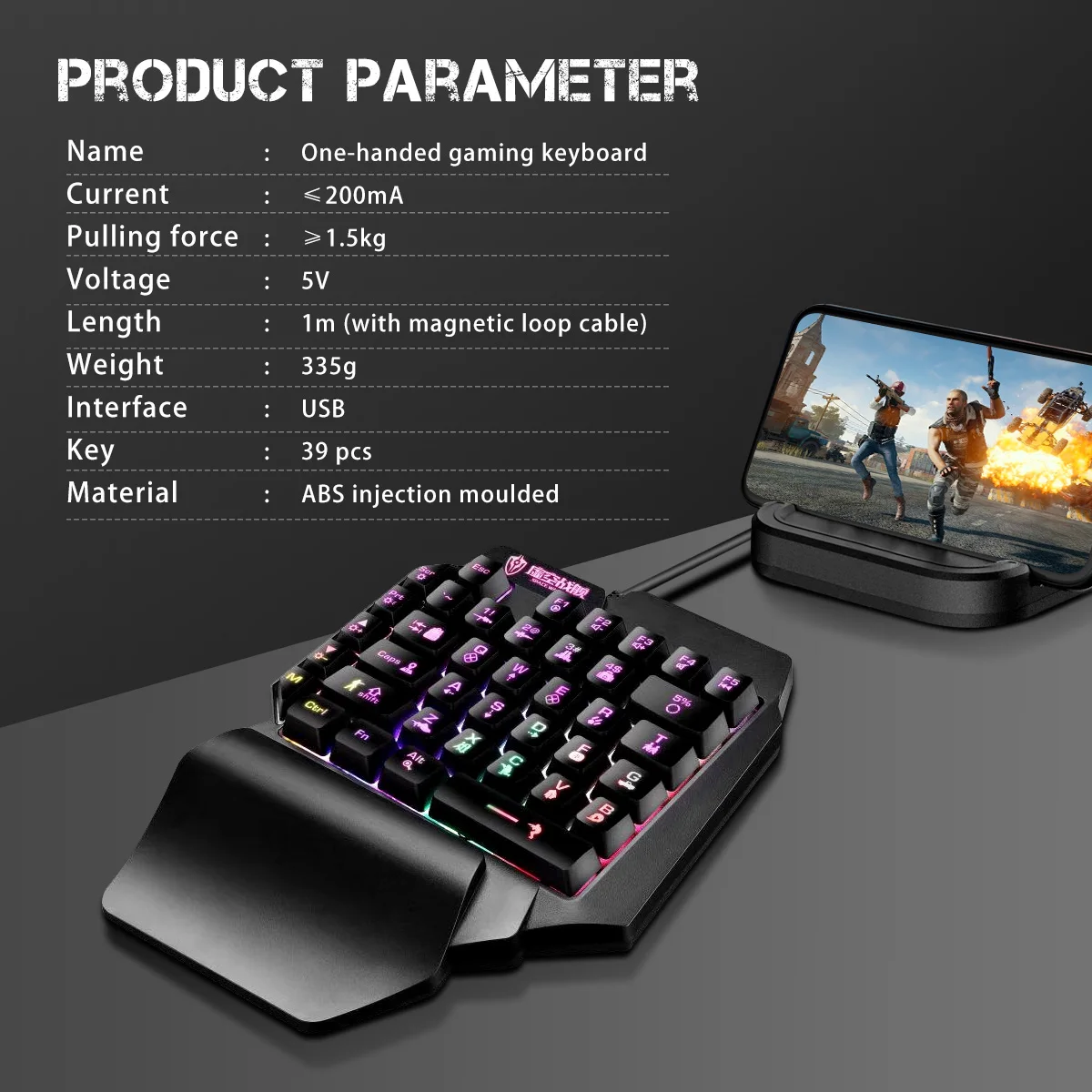 FONKEN-miniteclado para juegos con una sola mano, controlador de juego RGB para PC, PS4, Xbox, juego de ratón simple, accesorios para PC