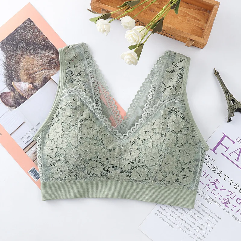 Women Lace Bras Crop Top Lingerie Fitness Sport Underwear Deep V Bralette Camis Tank Tops Lace Camisole