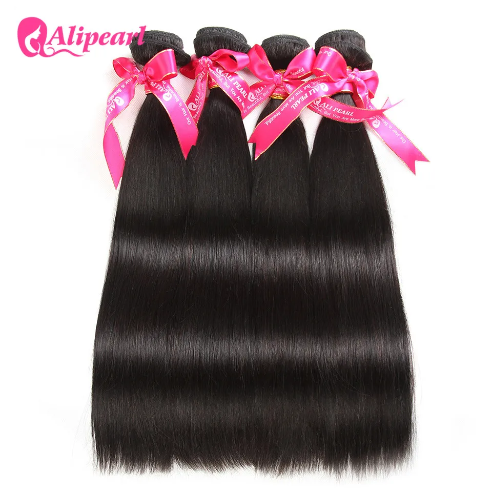 

Ali Pearl Hair 4 Pcs Peruvian Straight Hair Bundles 100% Human Hair Weave Bundles 8 to 30 Inch Remy Hair Extensions