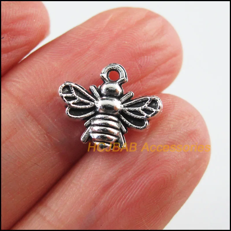 40 New Bee Charms Tibetan Silver Tone Animal Bee Pendants 11.5x13.5mm