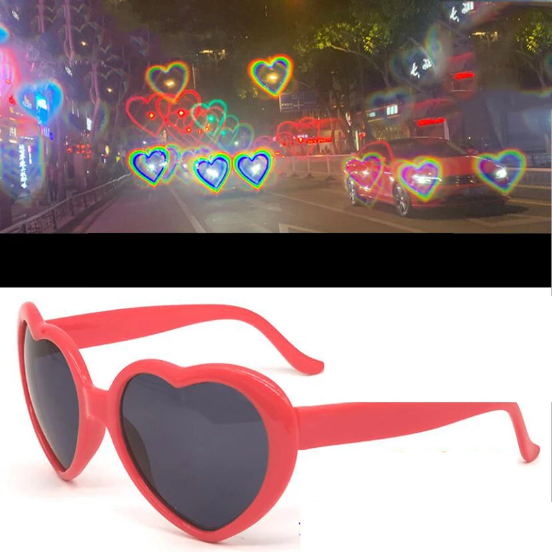 Love Heart Shape Sunglasses Women PC Frame Light Change Love Heart Lens Colorful Sun Glasses Female Red Shades