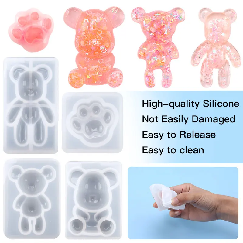 3D Animal Resin Molds Resin Casting Molds Epoxy Silicone Bear Molds for Resin Jewelry Craft DIY Keychain Making Home Decoration