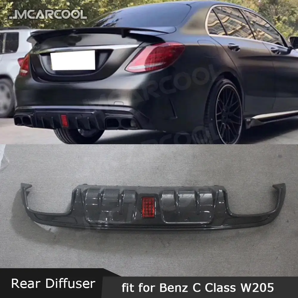 

Real Dry Carbon Fiber Rear Bumper Lip Diffuser with LED Light Spoiler For Benz C Class W205 C43 C63 AMG Sport 4 Door 2015-2020