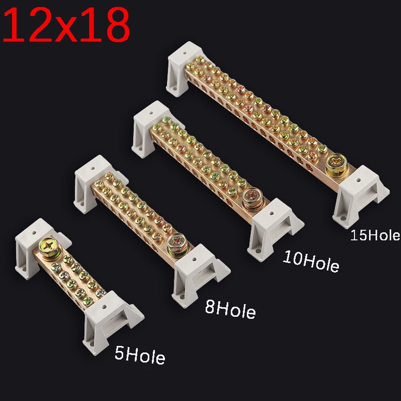 12X18 Grounding Copper Double Row Ground Wire 6 Holes Ground Row Zero Distribution Box Terminal Block